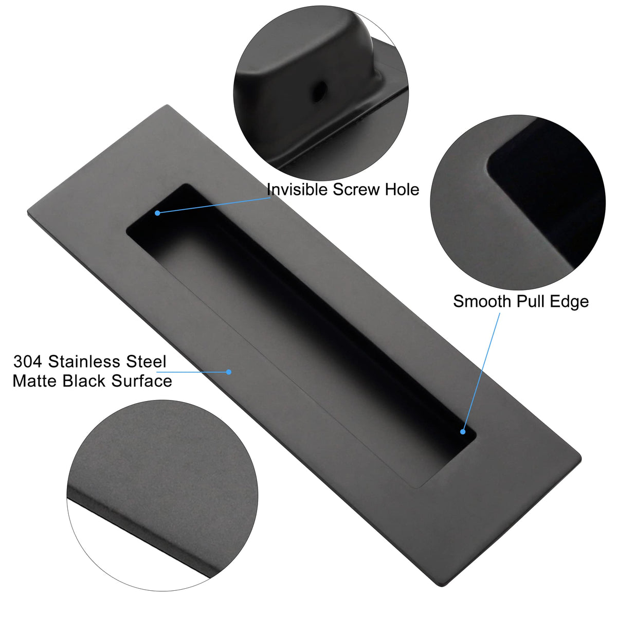 Malimali 6-inch matte black recessed pull for sliding barn doors.