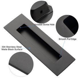 Malimali 6-inch matte black recessed pull for sliding barn doors.