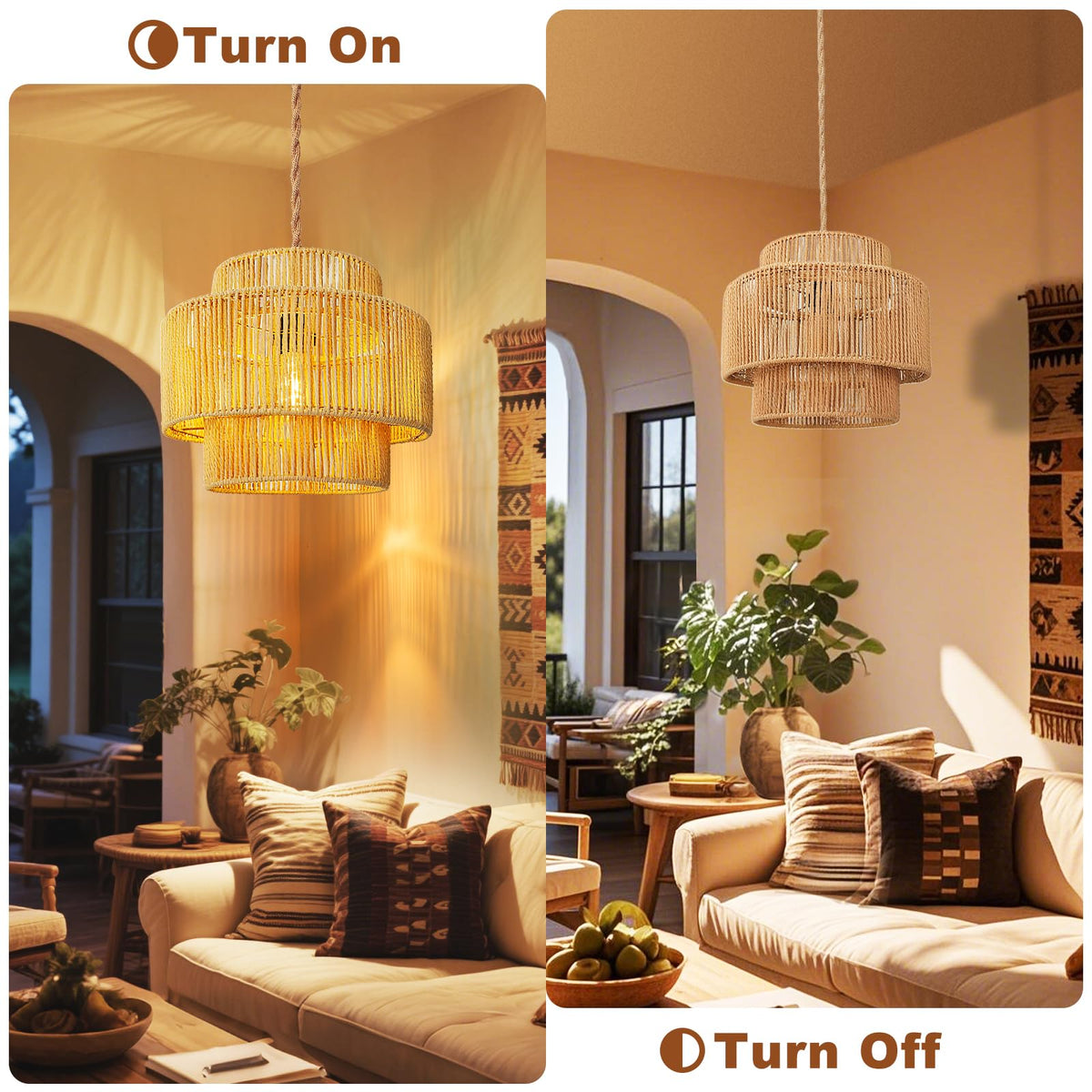 Maliralt rattan light creates rustic warmth in living spaces and entryways.