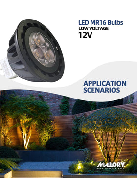 MALORY MR16 LED bulbs 4-pack inside fixture for easy swap replacement.