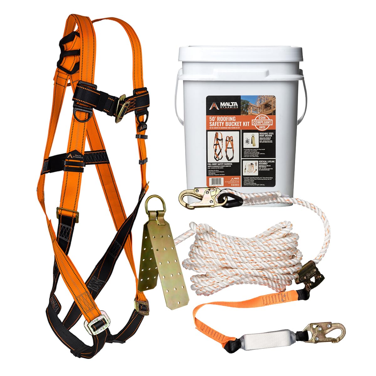 Malta Dynamics Roofer Safety Bucket Kit enables secure on-roof work.