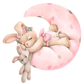 Mamarons pink bunny baby room sticker adds soft, welcoming touch.