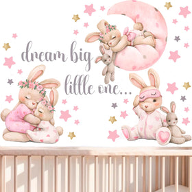 Mamarons pink bunny decal sheet adds soft charm to nursery walls.