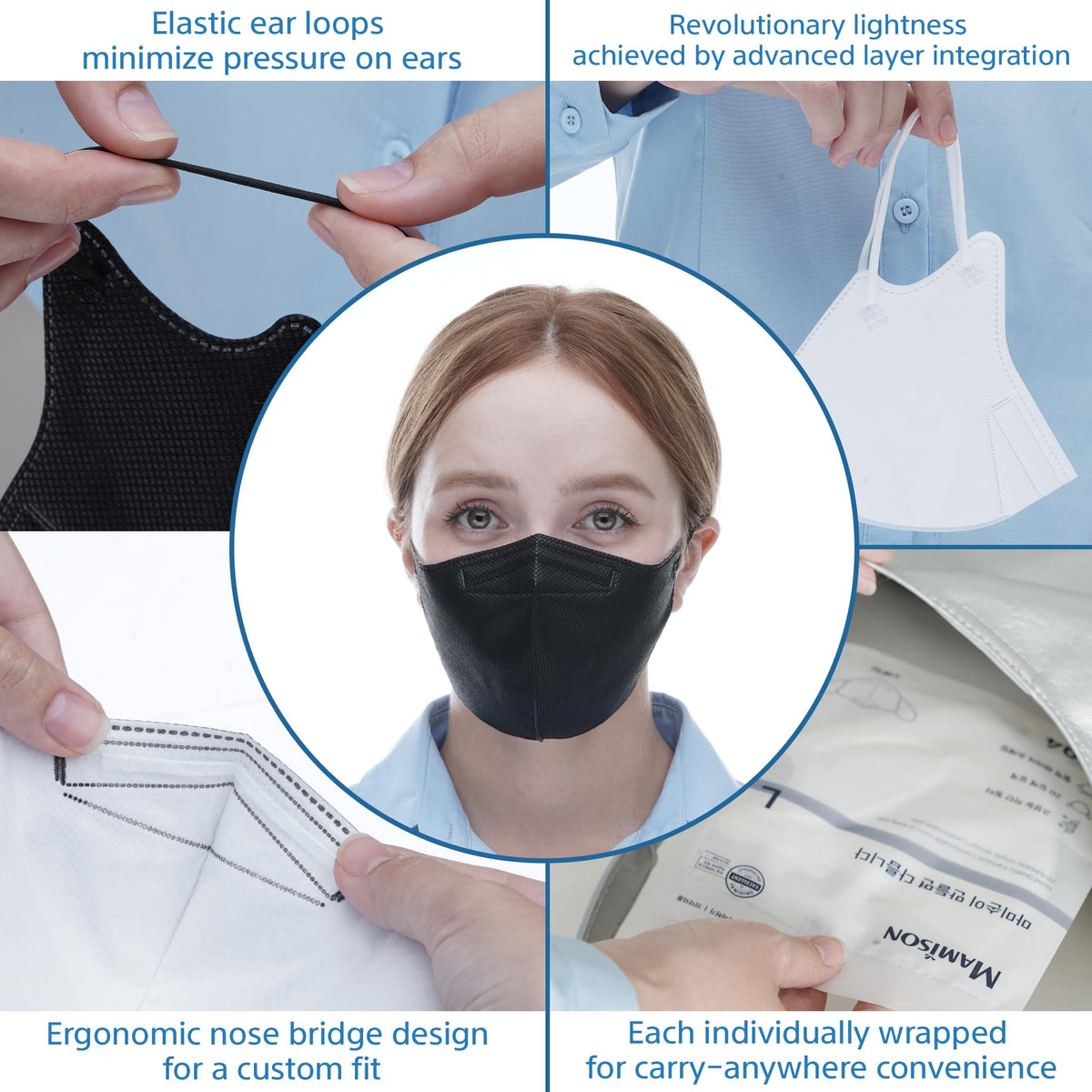 MAMISON KF94 mask individually packaged for convenient hygiene and portability.