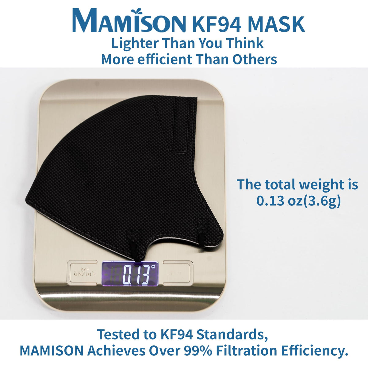 MAMISON KF94 mask featuring soft ear loops for reduced pressure during long wear.