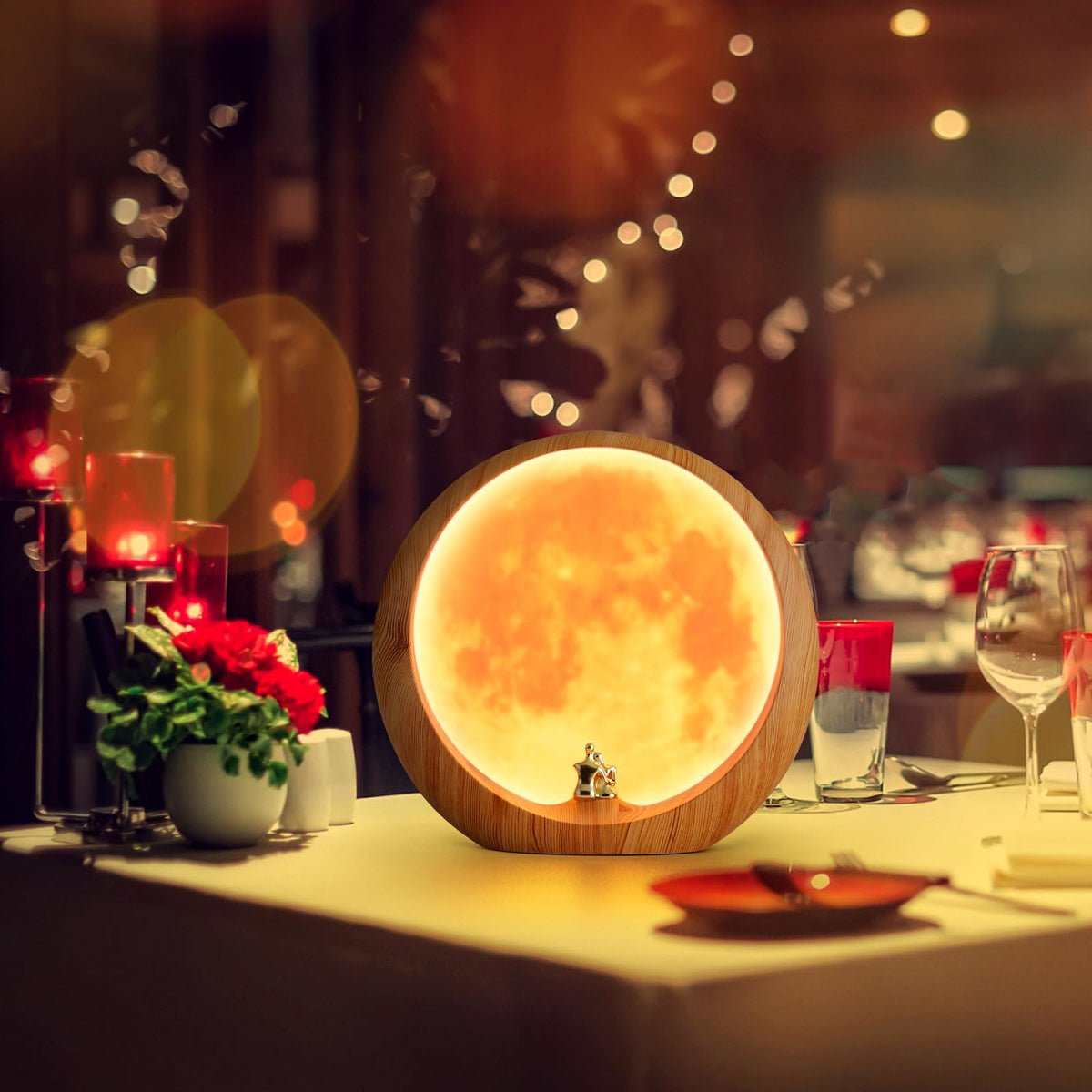 Mamre Moon Lamp night light ambient red moon glow enhances evenings.