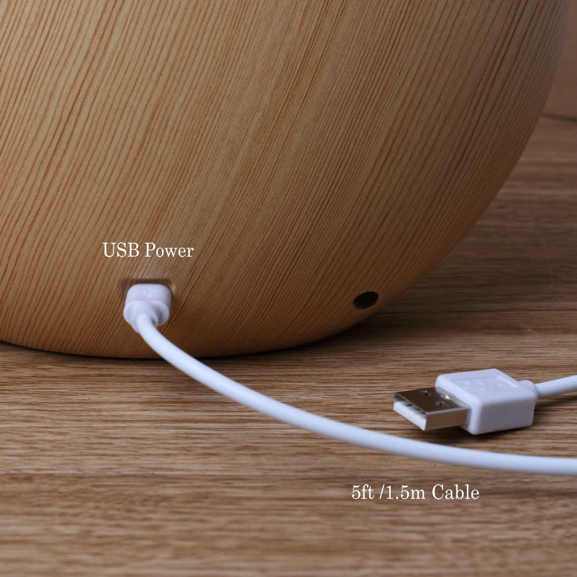 Mamre Moon Lamp USB powered with woodgrain shell for versatile placement.
