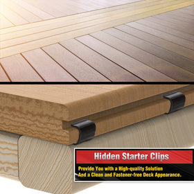First deck board slides into ManCoda starter clips for a flush start.