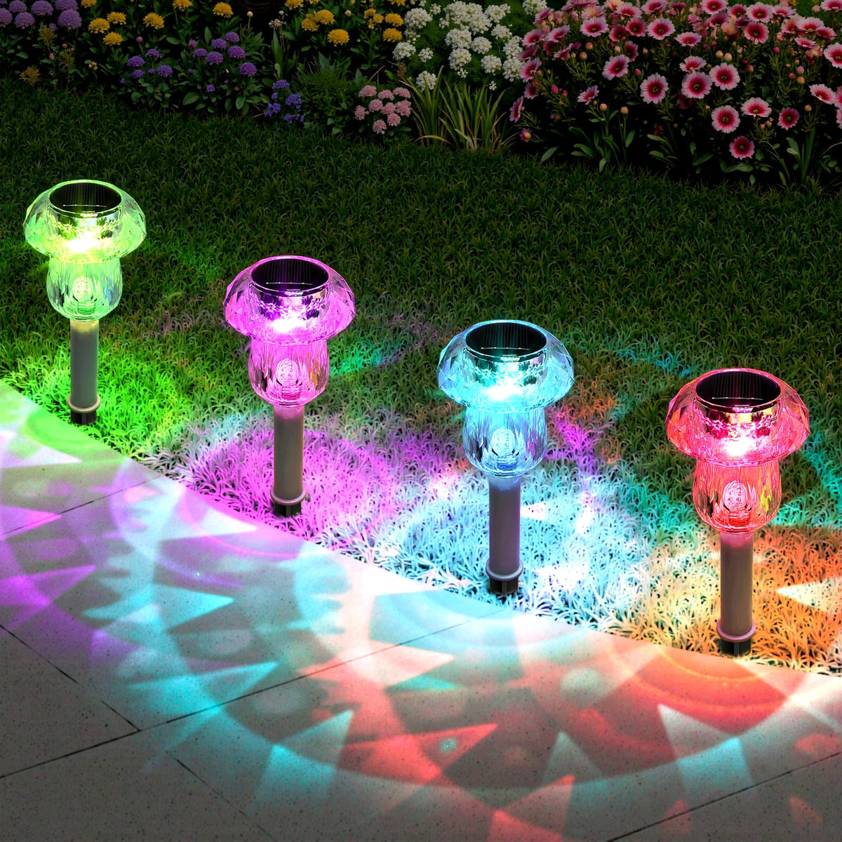 Mancra 8-pack solar lights provide dusk-to-dawn outdoor illumination.