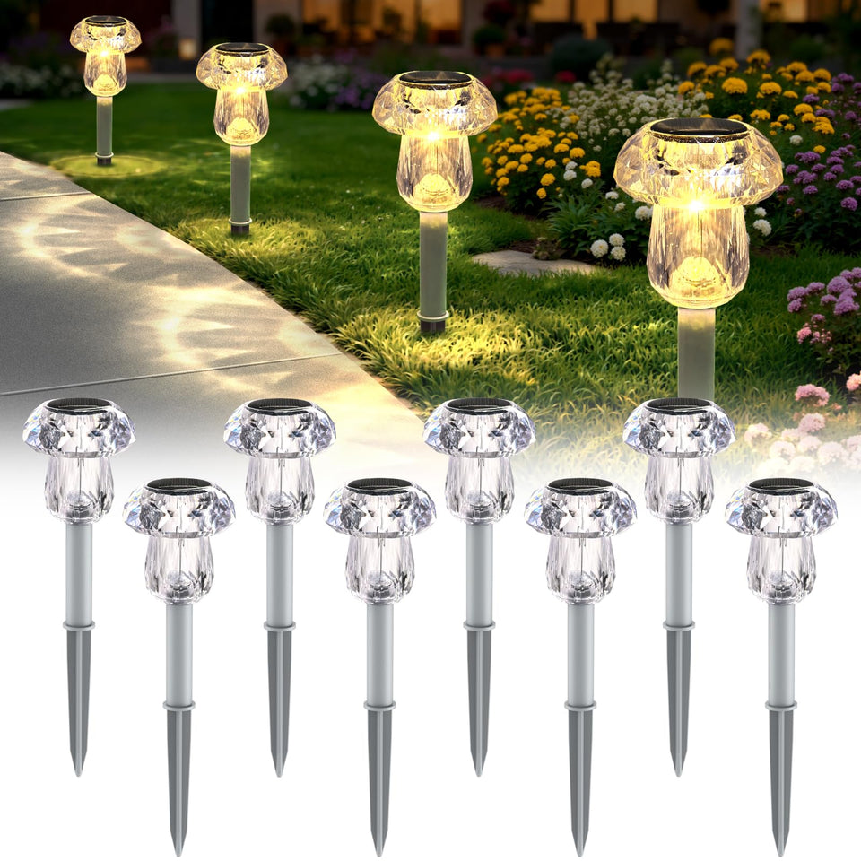 Mancra 8-pack solar pathway lights with mushroom shade illuminate walkways safely at night