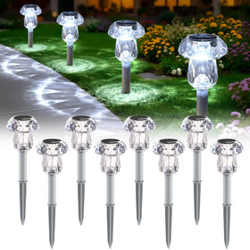 Mancra eight-pack solar pathway lights with diamond mushroom design for safe night navigation.