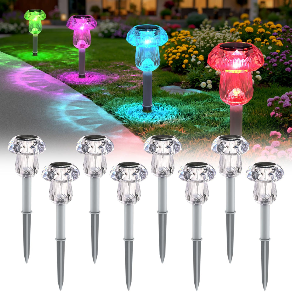 Mancra mushroom color-changing shade brightens garden paths with ambient light.