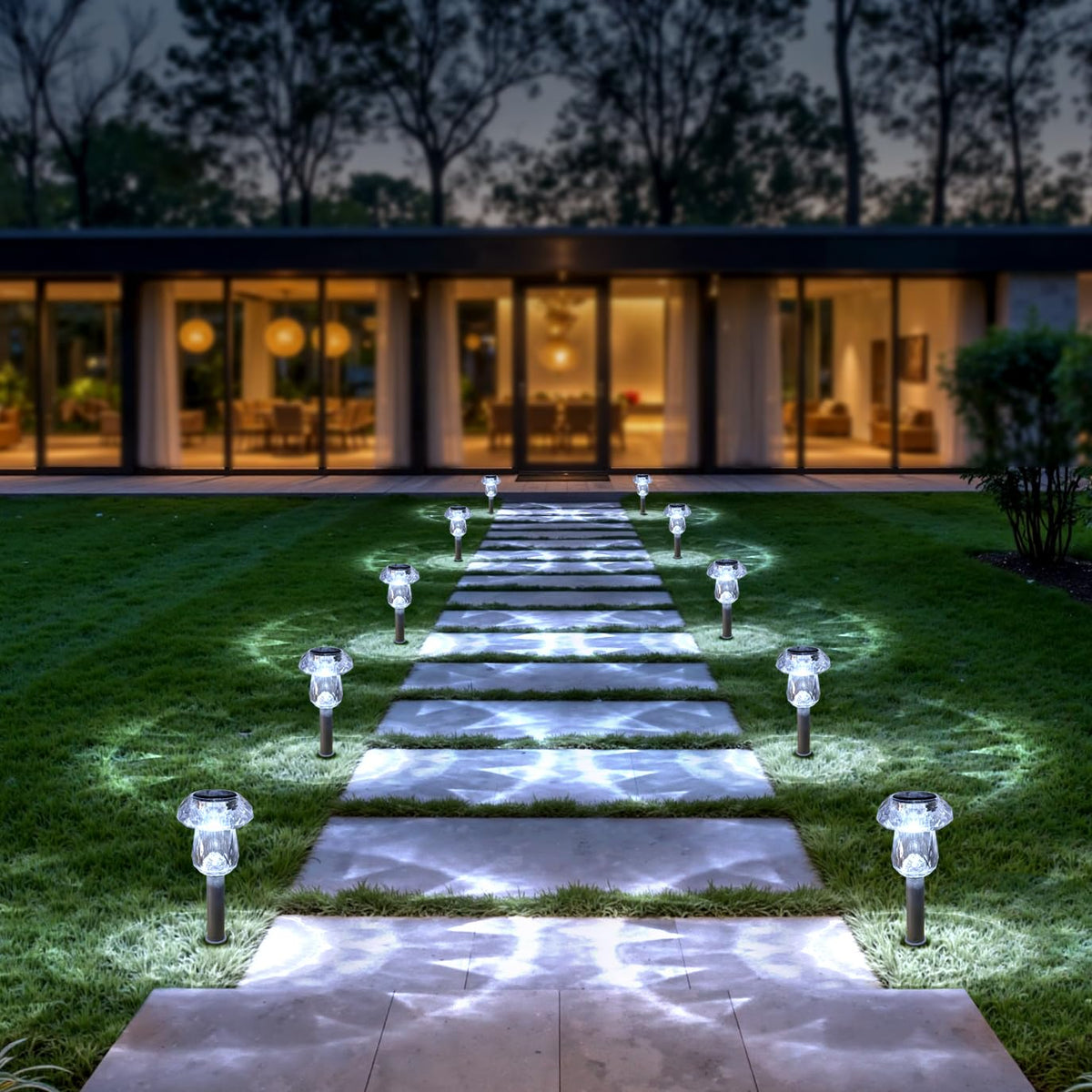 Mancra outdoor landscape lighting eight-pack for even yard illumination.