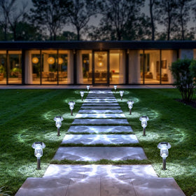 Mancra outdoor landscape lighting eight-pack for even yard illumination.
