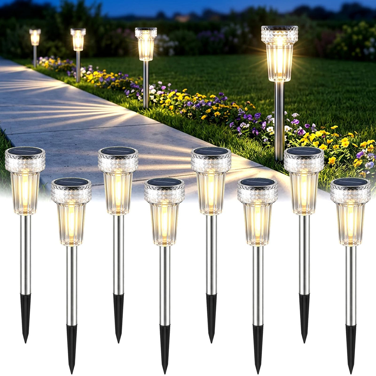Mancra 8-pack solar lights on ground lighting outdoor path