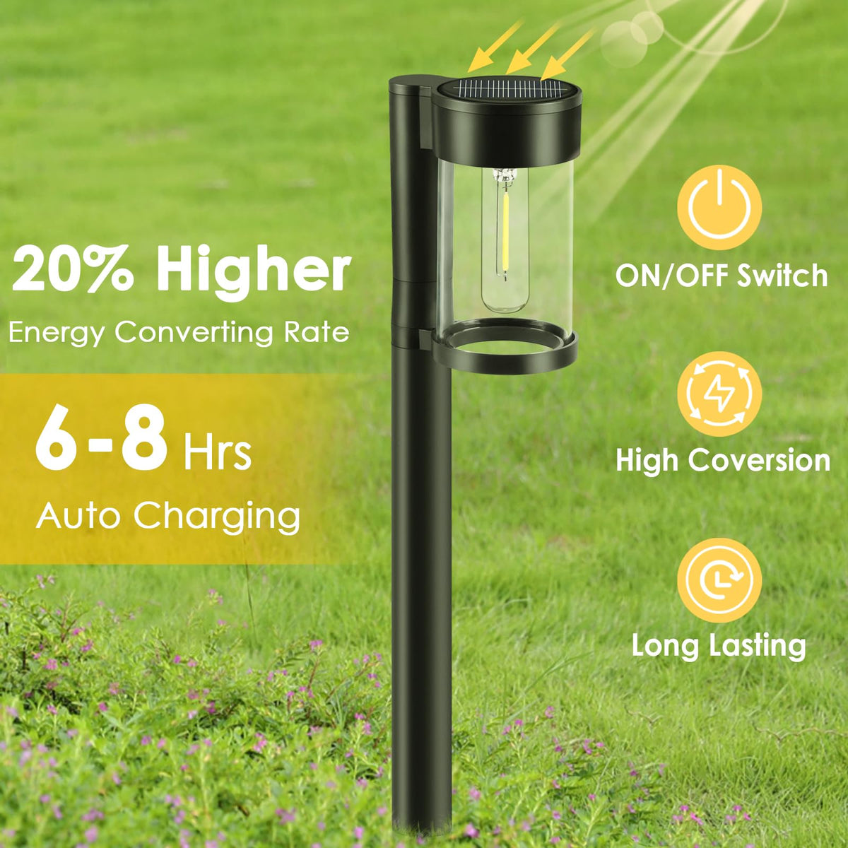 Mancra easy-install path light showcased with ground stake insertion.