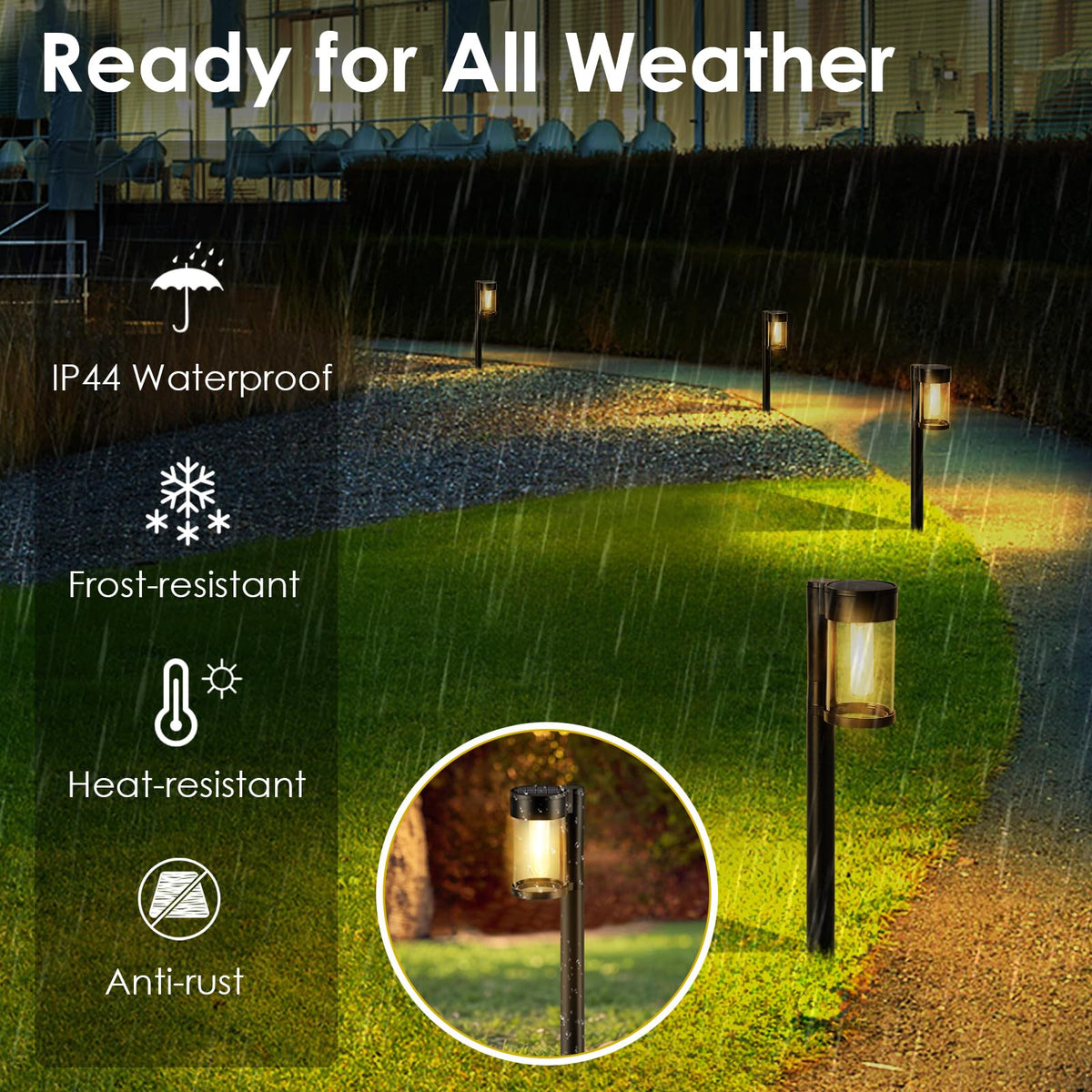 Mancra warm-white 3000K glow along garden path for inviting evenings.