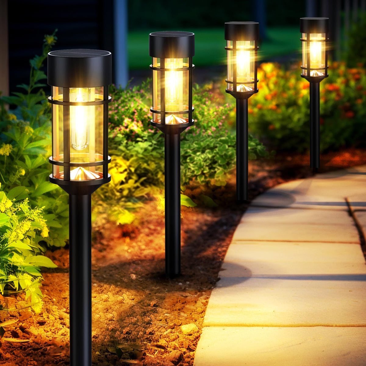 Mancra Solar Pathway Light 8-pack front view highlights elegant garden lighting.