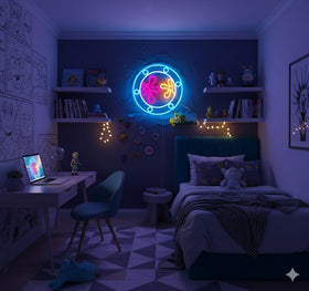 Manimo Ocean World Porthole neon sign in a bedroom decor
