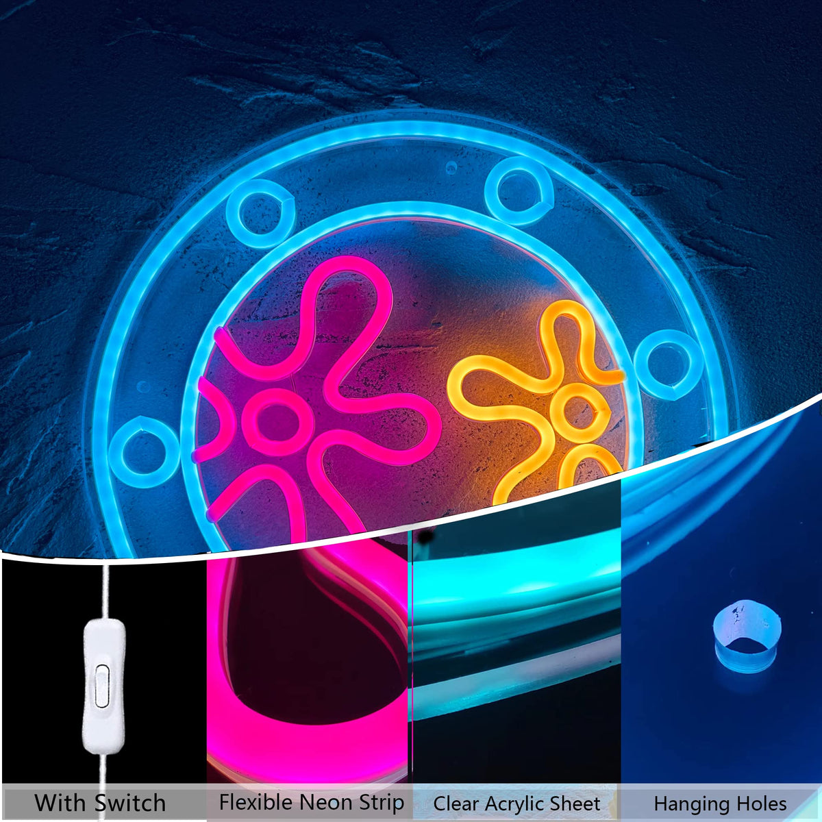 Close-up of Manimo Ocean World Porthole neon sign showing durable silicone tubing