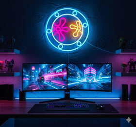 Manimo Ocean World Porthole neon sign in a game room setup