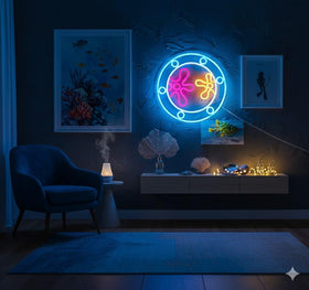 Manimo Ocean World Porthole neon sign lit for cozy atmosphere