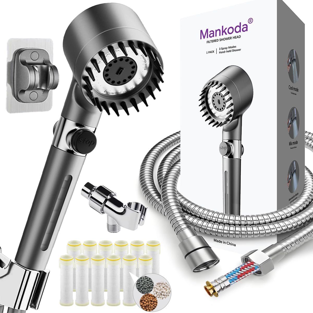 Mankoda filtered shower head handheld for a comfortable, adjustable shower