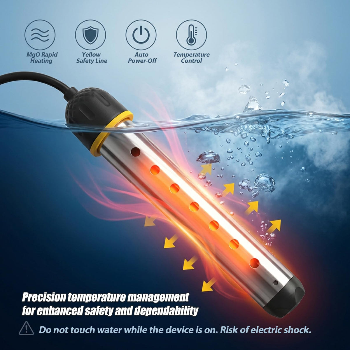 Manoai stainless steel guard protects against splashes and scalds.