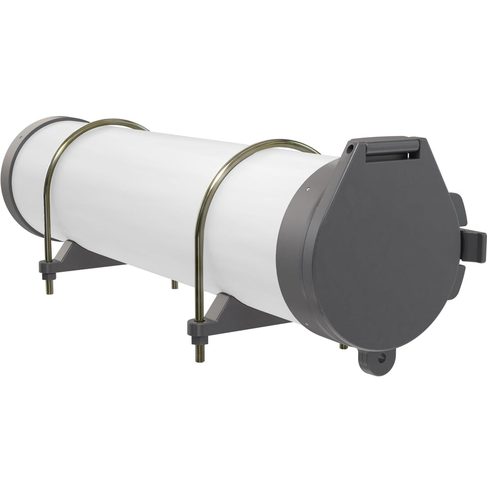 Manram conduit carrier front cap secures 4-inch pipes during transport.