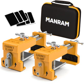 Manram premium cabinet clamps 2-pack in protective case for secure, precise installation.