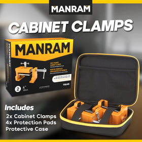 Manram storage case keeps clamps and pads organized for quick project prep.