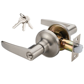 MANREN MR802ET lever keyed entry unit shown in brushed nickel finish for secure front door access.
