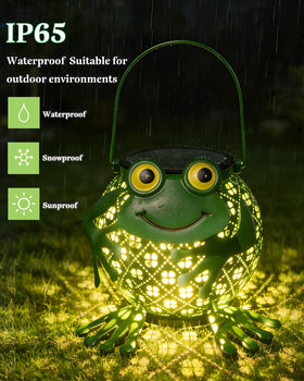 Mantunt metal-frog-lantern features playful frog patterns for yard decor