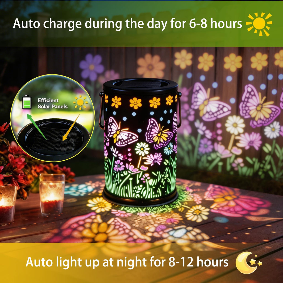 Mantunt metal hanging lantern adds elegant glow to porch entrances.
