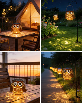 Mantunt solar owl lantern outdoor waterproof design in rain or snow.
