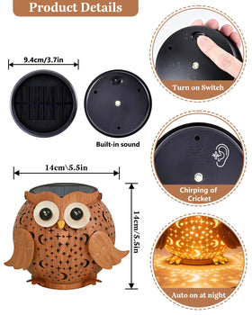 Mantunt solar owl lantern emits a gentle warm glow at dusk.