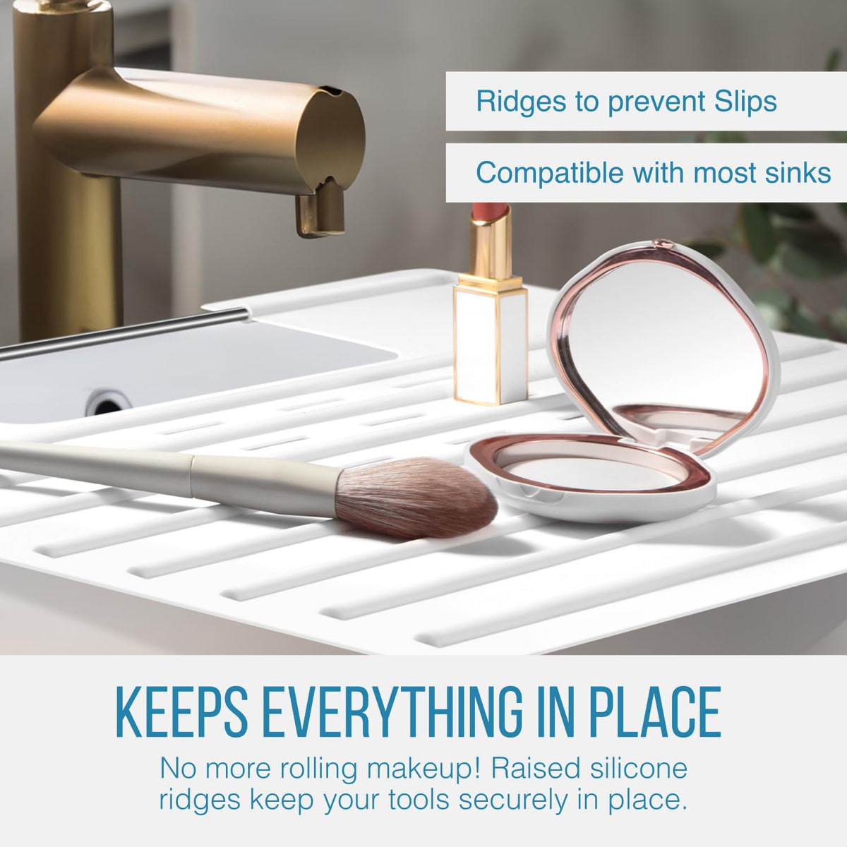 Maplefield silicone surface cleans quickly and resists makeup residue.
