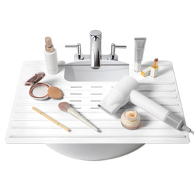 Maplefield sink cover rolled for easy storage and travel convenience.