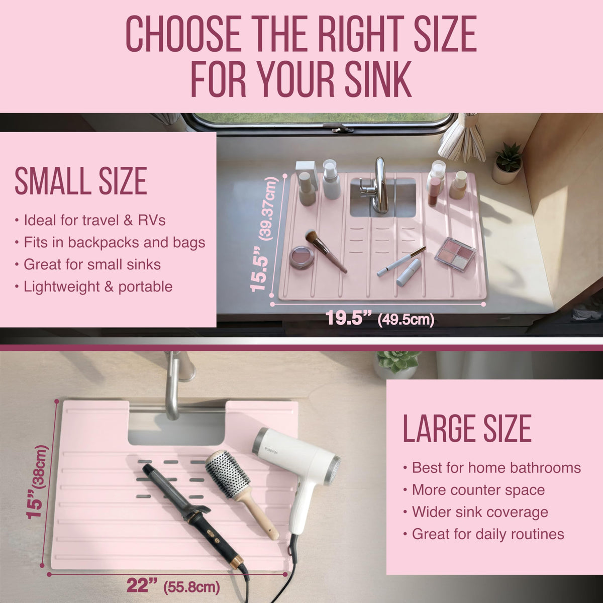 Maplefield heat-resistant bathroom sink topper withstands styling tools up to 400°F.