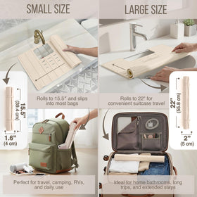 Beige Maplefield mat cleans quickly with warm soap, preserving a tidy vanity.
