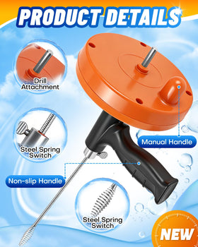 Maraiss Drain Auger drill adapter attached for powered unclogging.