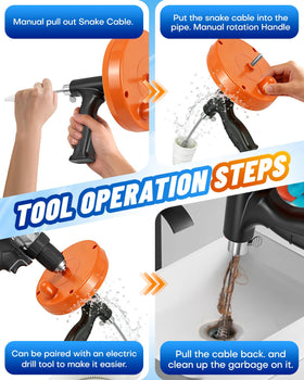 Maraiss drain auger setup guide showing manual and electric operation.