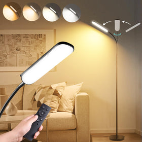 Marctronic floor lamp in living room delivering bright reading light.
