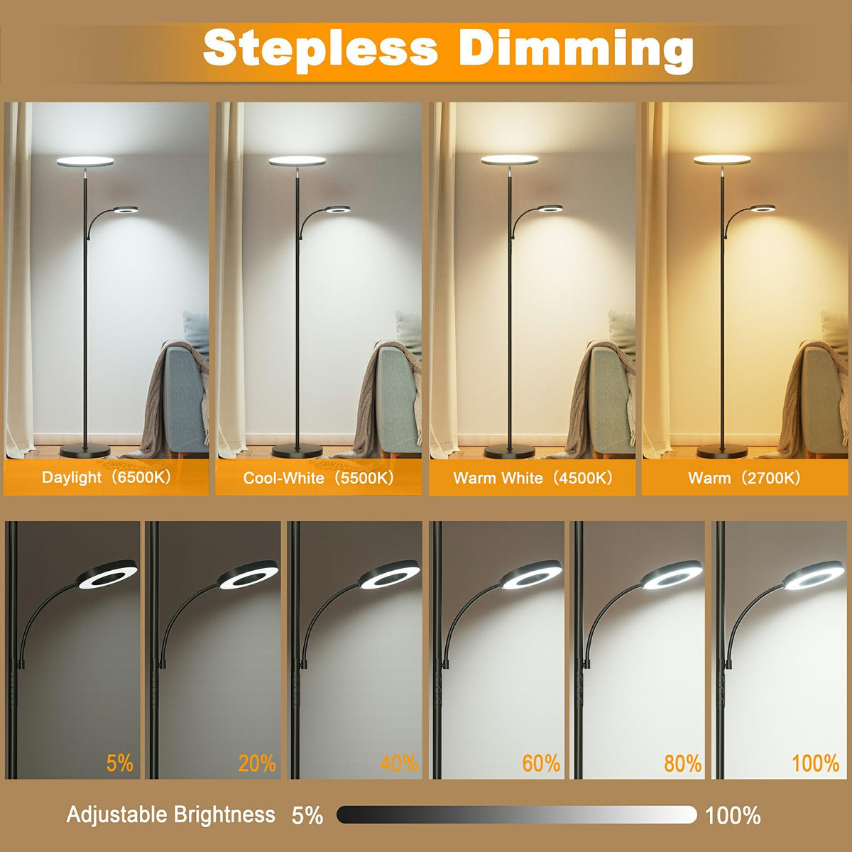 Marctronic floor lamp color temperature options from warm to cool
