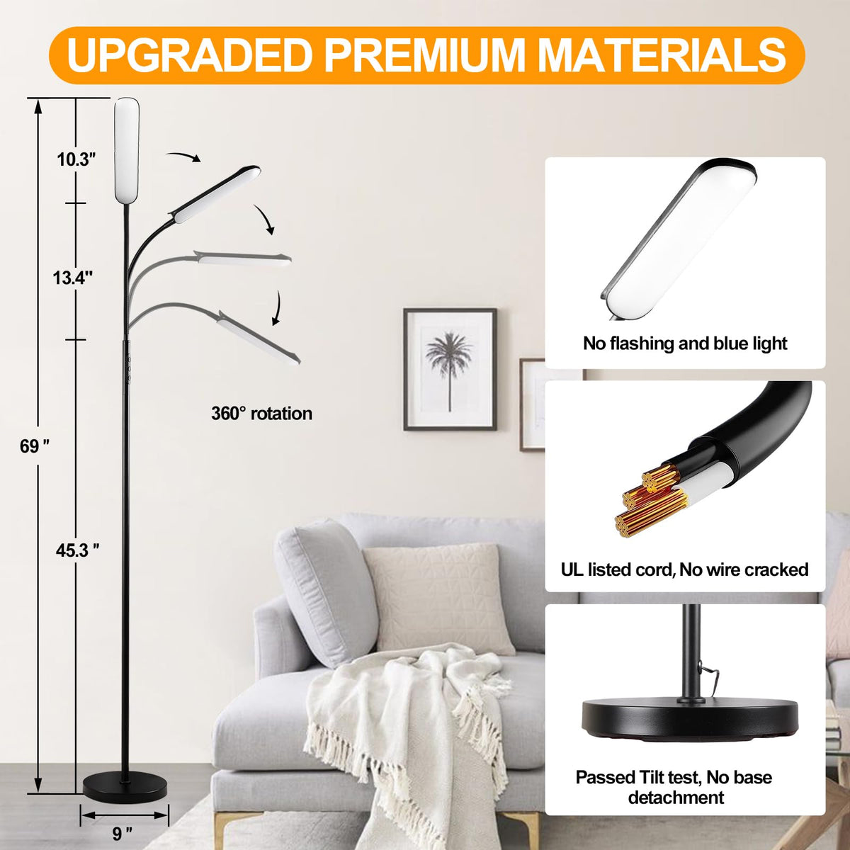 Marctronic floor lamp 360-degree head for versatile room lighting.