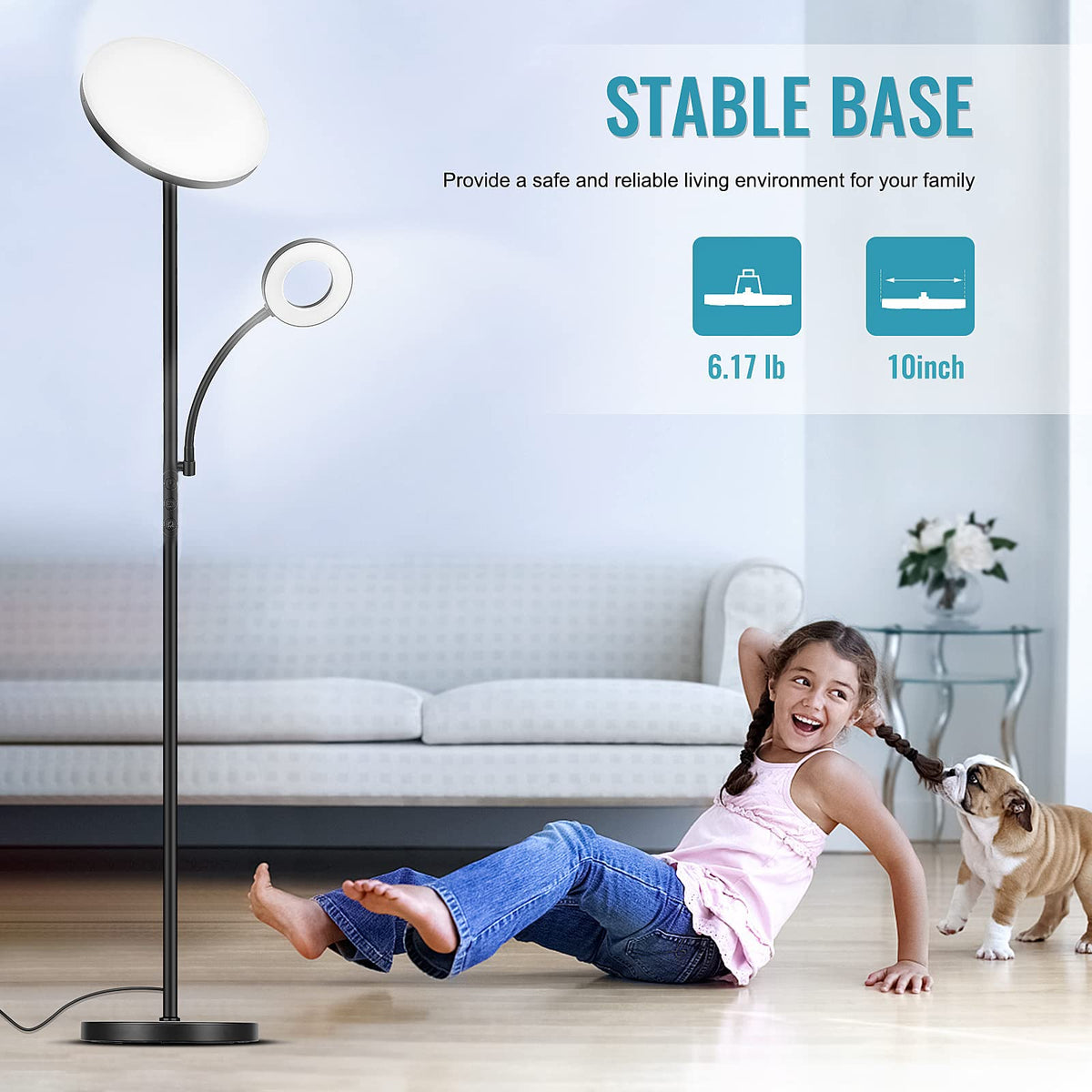 Marctronic floor lamp head tilt for targeted illumination