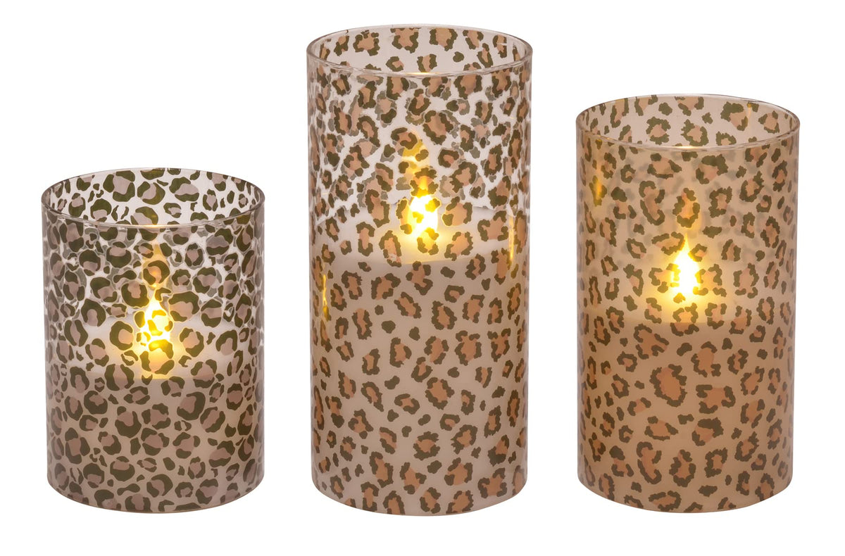 Mark Feldstein leopard-print flameless pillar 5-inch adds cozy ambience
