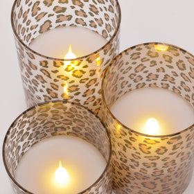 Mark Feldstein leopard-print flameless pillar 6-inch creates warm ambient lighting