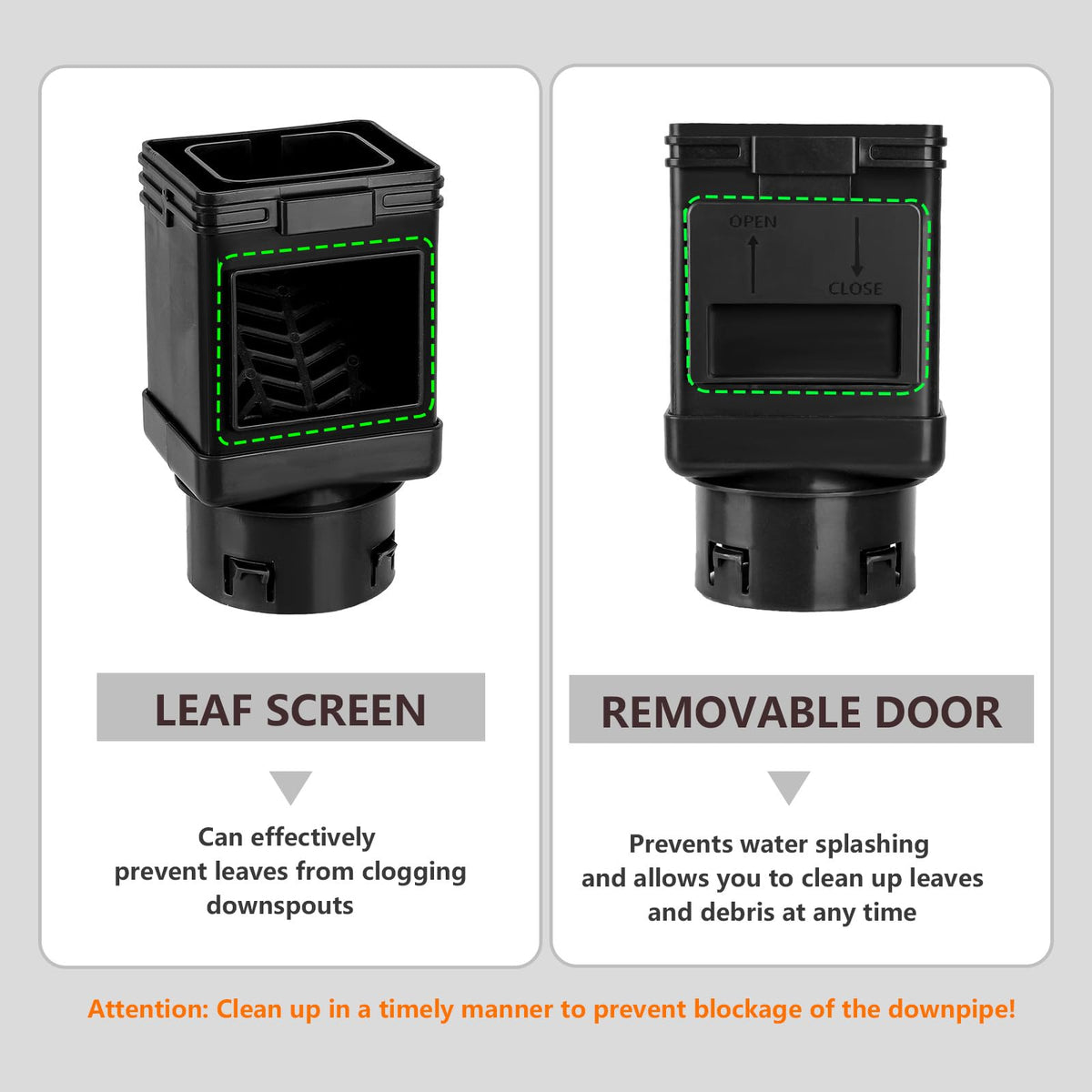 MARKBIT downspout filter closeup mesh captures leaves effectively