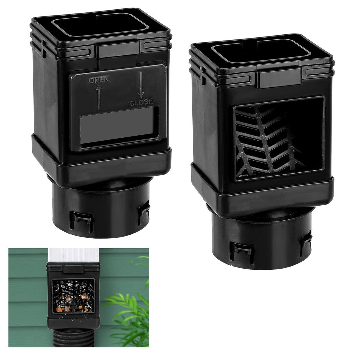 MARKBIT downspout filter packaging shows two compact units ready for installation